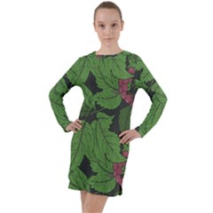 Seamless Pattern With Hand Drawn Guelder Rose Branches Long Sleeve Hoodie Dress by BangZart