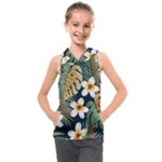 Seamless pattern with tropical flowers leaves exotic background Kids  Sleeveless Hoodie