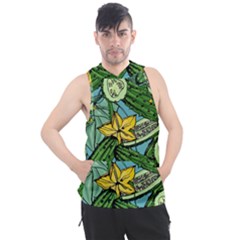 Seamless Pattern With Cucumber Slice Flower Colorful Hand Drawn Background With Vegetables Wallpaper Men s Sleeveless Hoodie