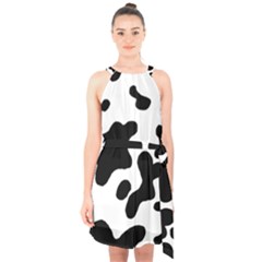 Cow Pattern Halter Collar Waist Tie Chiffon Dress by BangZart