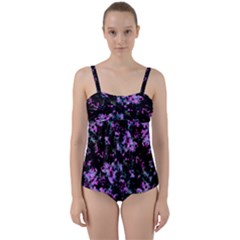 Abstract Intricate Texture Print Twist Front Tankini Set by dflcprintsclothing