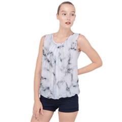 White Faux Marble Texture  Bubble Hem Chiffon Tank Top by Dushan
