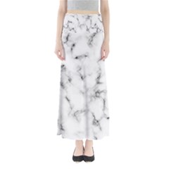 White Faux Marble Texture  Full Length Maxi Skirt by Dushan