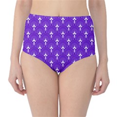 White And Purple Art-deco Pattern Classic High-waist Bikini Bottoms by Dushan