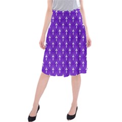 White And Purple Art-deco Pattern Midi Beach Skirt by Dushan