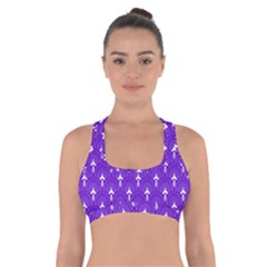 White And Purple Art-deco Pattern Cross Back Sports Bra by Dushan