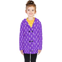 White And Purple Art-deco Pattern Kids  Double Breasted Button Coat by Dushan