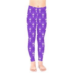 White And Purple Art-deco Pattern Kids  Leggings by Dushan