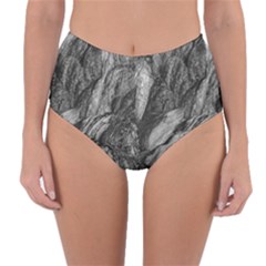 Black And White Rocky Texture Pattern Reversible High-waist Bikini Bottoms by dflcprintsclothing