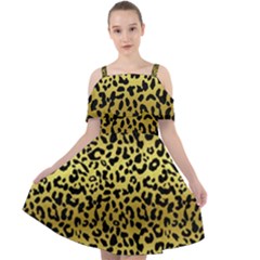 Gold And Black, Metallic Leopard Spots Pattern, Wild Cats Fur Cut Out Shoulders Chiffon Dress by Casemiro