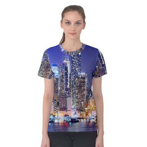 New-york Cityscape  Women s Cotton Tee by Dushan