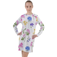 Botanical Flowers Long Sleeve Hoodie Dress by Dushan