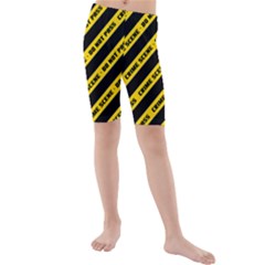 Warning Colors Yellow And Black - Police No Entrance 2 Kids  Mid Length Swim Shorts by DinzDas