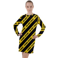 Warning Colors Yellow And Black - Police No Entrance 2 Long Sleeve Hoodie Dress by DinzDas