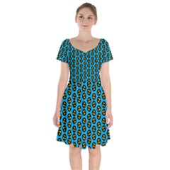 0059 Comic Head Bothered Smiley Pattern Short Sleeve Bardot Dress by DinzDas