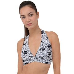 Cute Cat Faces Pattern Halter Plunge Bikini Top by TastefulDesigns