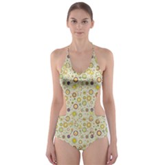 Abstract Flowers And Circle Cut-out One Piece Swimsuit by DinzDas