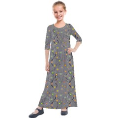 Abstract Flowers And Circle Kids  Quarter Sleeve Maxi Dress by DinzDas