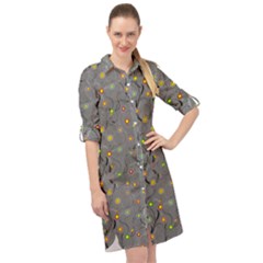 Abstract Flowers And Circle Long Sleeve Mini Shirt Dress by DinzDas