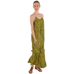 Abstract Flowers And Circle Cami Maxi Ruffle Chiffon Dress by DinzDas