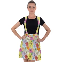 Abstract Flowers And Circle Velvet Suspender Skater Skirt by DinzDas