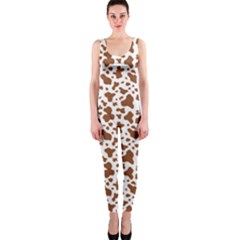 Animal Skin - Brown Cows Are Funny And Brown And White One Piece Catsuit by DinzDas