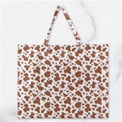 Animal Skin - Brown Cows Are Funny And Brown And White Zipper Large Tote Bag by DinzDas