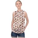 Animal Skin - Brown Cows Are Funny And Brown And White High Neck Satin Top View1