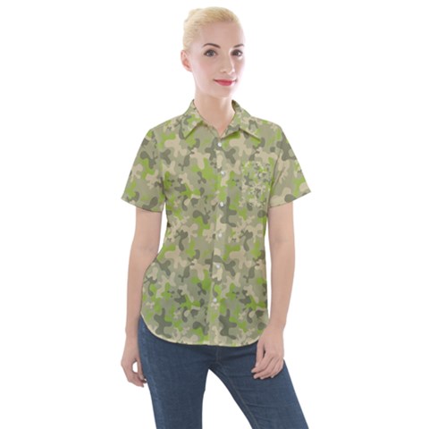 Camouflage Urban Style And Jungle Elite Fashion Women s Short Sleeve Pocket Shirt by DinzDas