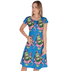 Monster And Cute Monsters Fight With Snake And Cyclops Classic Short Sleeve Dress by DinzDas