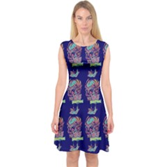 Jaw Dropping Horror Hippie Skull Capsleeve Midi Dress by DinzDas