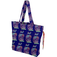 Jaw Dropping Horror Hippie Skull Drawstring Tote Bag by DinzDas