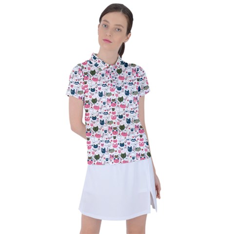 Adorable Seamless Cat Head Pattern01 Women s Polo Tee by TastefulDesigns