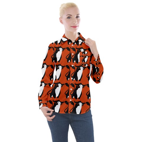  Bull In Comic Style Pattern - Mad Farming Animals Women s Long Sleeve Pocket Shirt by DinzDas