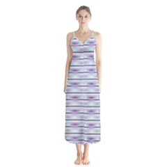 Pastel Lines, Bars Pattern, Pink, Light Blue, Purple Colors Button Up Chiffon Maxi Dress by Casemiro