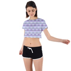 Pastel Lines, Bars Pattern, Pink, Light Blue, Purple Colors Tie Back Short Sleeve Crop Tee