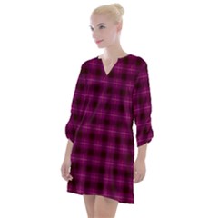 Dark Purple, Violet Tartan, Buffalo Plaid Like Pattern Open Neck Shift Dress