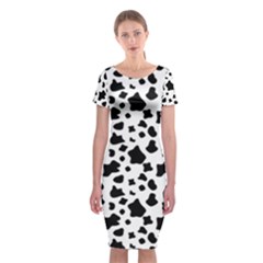 Black And White Cow Spots Pattern, Animal Fur Print, Vector Classic Short Sleeve Midi Dress by Casemiro