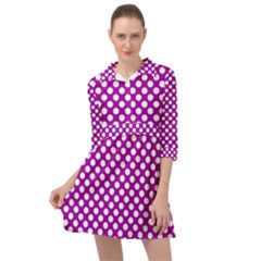 White And Purple, Polka Dots, Retro, Vintage Dotted Pattern Mini Skater Shirt Dress by Casemiro