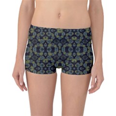 Modern Ornate Stylized Motif Print Reversible Boyleg Bikini Bottoms