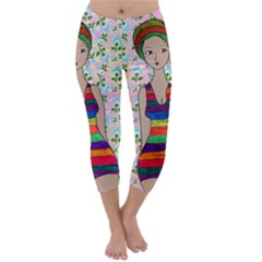 Tan Swimmer Flowerwall Capri Winter Leggings  by snowwhitegirl