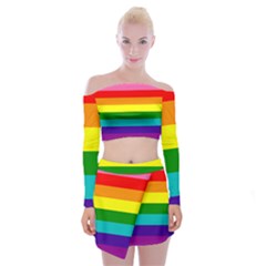 Original 8 Stripes Lgbt Pride Rainbow Flag Off Shoulder Top With Mini Skirt Set by yoursparklingshop