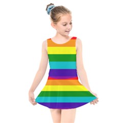 Original 8 Stripes Lgbt Pride Rainbow Flag Kids  Skater Dress Swimsuit by yoursparklingshop