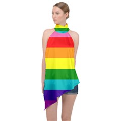 Original 8 Stripes Lgbt Pride Rainbow Flag Halter Asymmetric Satin Top by yoursparklingshop