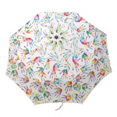 Colorful Palms, Hand Print Pattern, Rainbow Colors Palette Folding Umbrellas by Casemiro