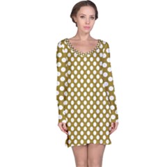 Gold Polka Dots Patterm, Retro Style Dotted Pattern, Classic White Circles Long Sleeve Nightdress by Casemiro