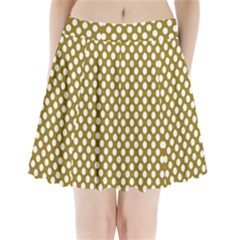 Gold Polka Dots Patterm, Retro Style Dotted Pattern, Classic White Circles Pleated Mini Skirt by Casemiro