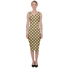 Gold Polka Dots Patterm, Retro Style Dotted Pattern, Classic White Circles Sleeveless Pencil Dress by Casemiro