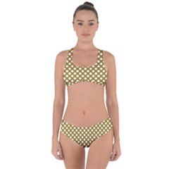 Gold Polka Dots Patterm, Retro Style Dotted Pattern, Classic White Circles Criss Cross Bikini Set by Casemiro