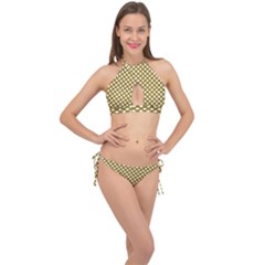 Gold Polka Dots Patterm, Retro Style Dotted Pattern, Classic White Circles Cross Front Halter Bikini Set by Casemiro